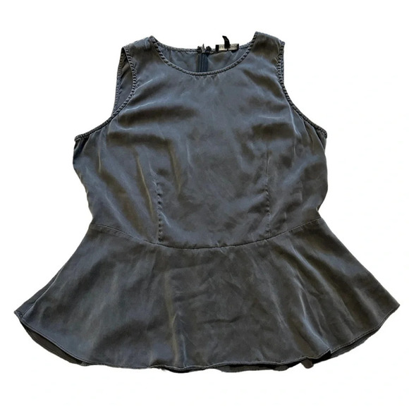 Eileen Fisher Silk Peplum Blouse Tank Top around Neck Dark Gray Women’s Medium - Picture 2 of 6